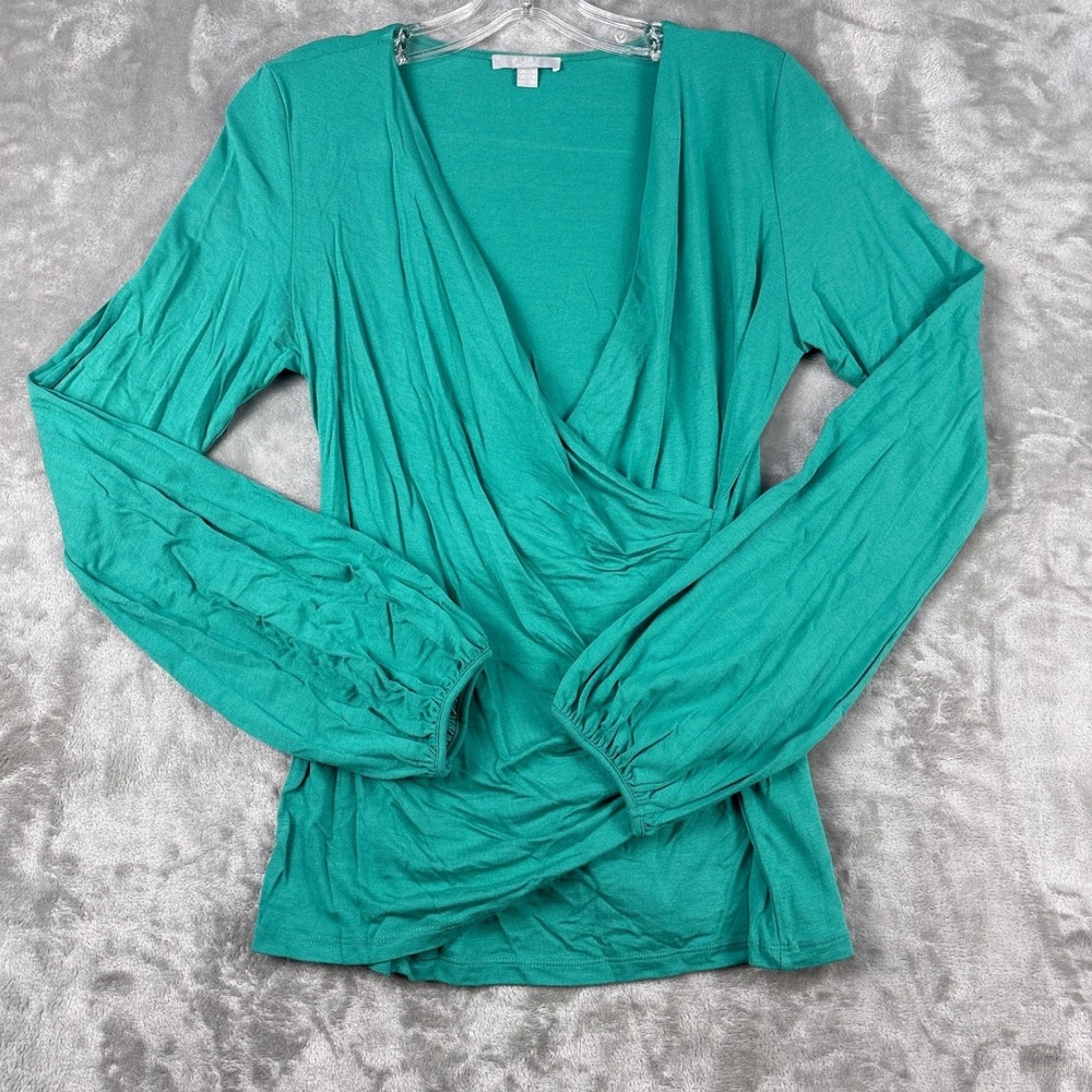 Pure Collection Teal Green Wrap Surplice Ruched V-Neck Long Sleeve Top‎ US 6